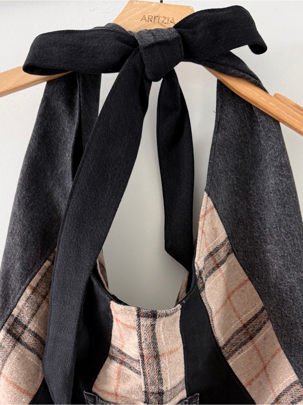 Handmade Denim Plaid Patchwork Hobo Bag Oversized Bow Tie Shoulder Tote - Picture 4 of 8